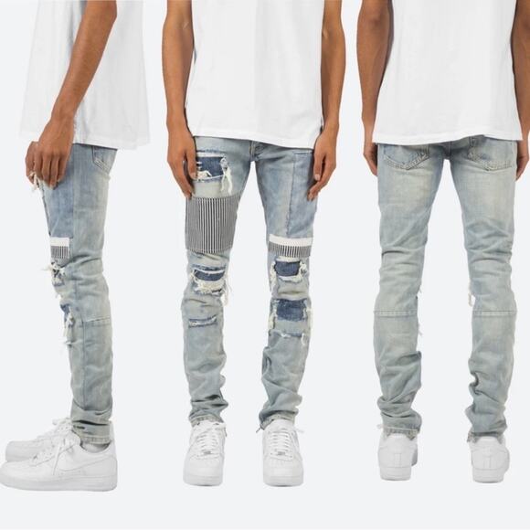 MNML Men's M74 Denim Patchwork Distressed Jeans Size 30 Streetwear Funky Cool - Picture 3 of 16